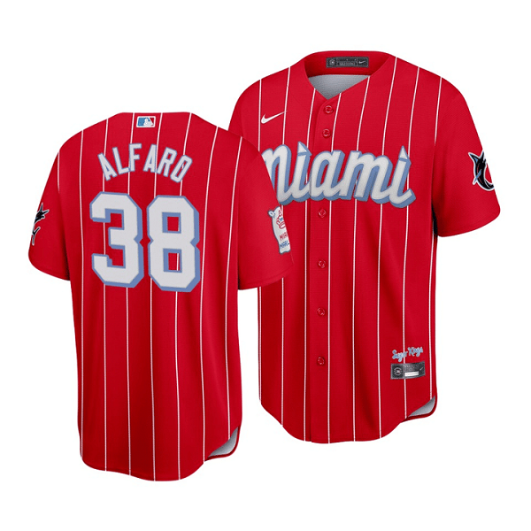 Men's Miami Marlins #38 Jorge Alfaro 2021 Red City Connect Cool Base Stitched Jersey Men's Miami Marlins #38 Jorge Alfaro 2021 Red City Connect Cool Base Stitched Jersey